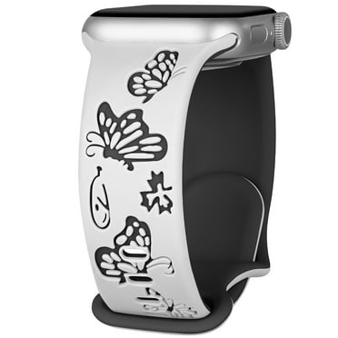 BXUXOHS Women Silicone Sport Bands Compatible with Apple Watch Band iWatch Seresi Bands 41mm 40mm 38mm 49mm 45mm 44mm 42mm for iWatch Ultra Series 9 8 SE 7 6 5 4 3 2 1, Engraved Butterfly Strap