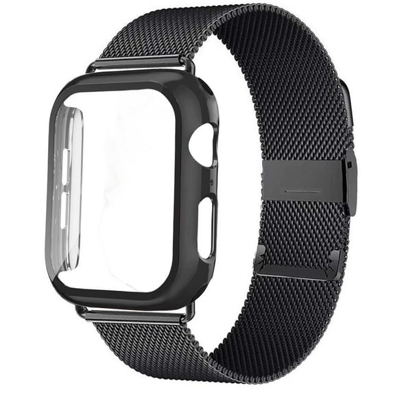 CIRUTVAL Milanese Loop Compatible with Apple Watch Bands Case 41mm 40mm 38mm 45mm 44mm 42mm, Stainless Steel Metal Mesh Wristbands With Tempered Glass Bumper for iWatch Series 9 8 7 SE 6 5 4 3 2 1