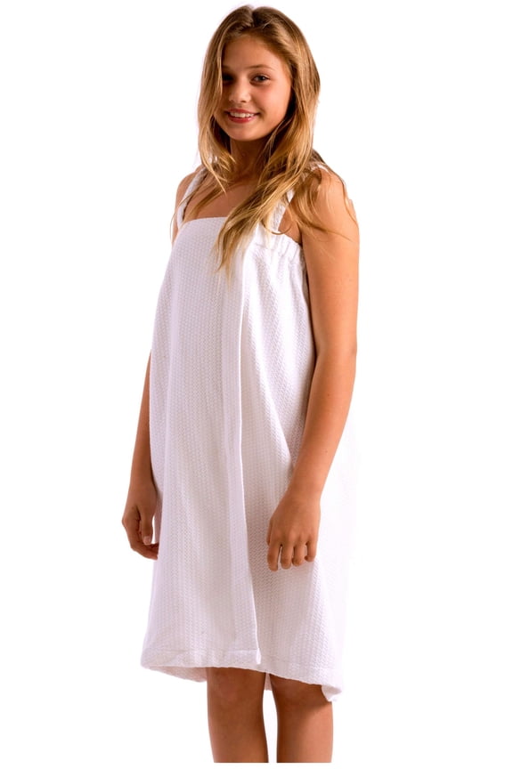 BY LORA Girls's Bath Wrap, Childs Bath Shower Dress with Adjustable Closure Lightweight Waffle Knee Length Body Wraps for Beach Swimming Pool - Small