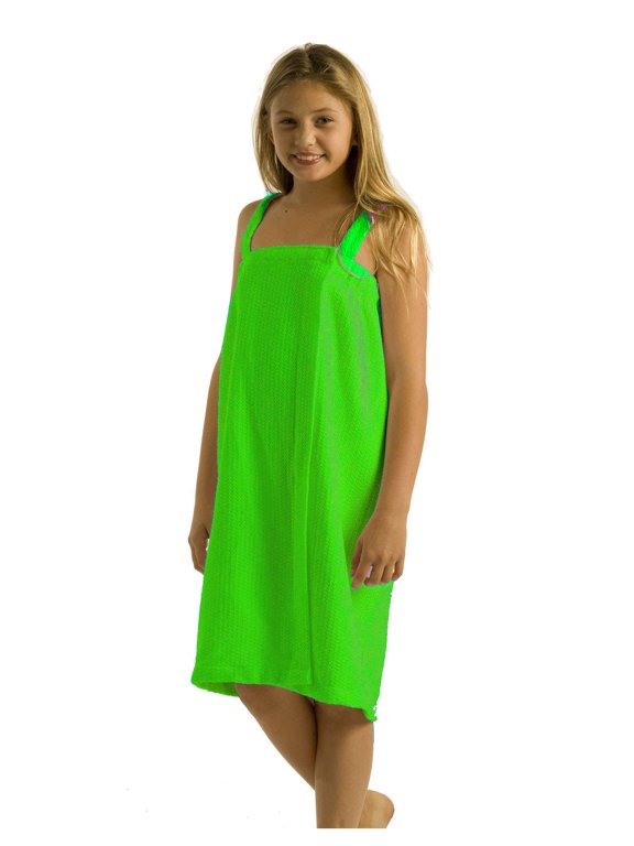 BY LORA Girls's Bath Wrap, Childs Bath Shower Dress with Adjustable Closure Lightweight Waffle Knee Length Body Wraps for Beach Swimming Pool - Medium