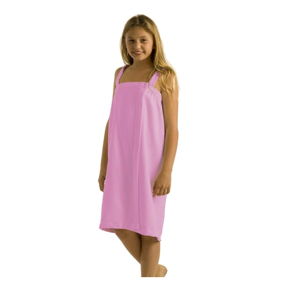 BY LORA Girls's Bath Wrap, Childs Bath Shower Dress with Adjustable Closure Lightweight Waffle Knee Length Body Wraps for Beach Swimming Pool - Medium