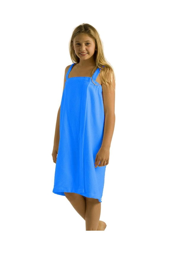 BY LORA Girls's Bath Wrap, Childs Bath Shower Dress with Adjustable Closure Lightweight Waffle Knee Length Body Wraps for Beach Swimming Pool - Medium