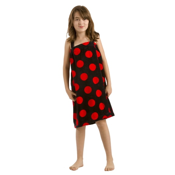 BY LORA Polka Wraps for Girls Bath Wraps Robes Cover up, Black Red, LARGE