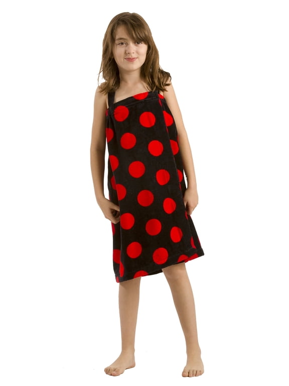 BY LORA Polka Wraps for Girls Bath Wraps Robes Cover up, Black Red, SMALL