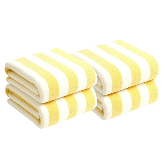 BY LORA Terry Cabana Beach Towels, Yellow White Color, Set of 4