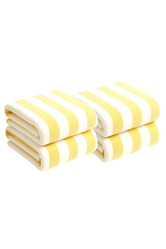 BY LORA Terry Cabana Beach Towels, Yellow White Color, Set of 4