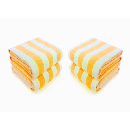 BY LORA Terry Pure Natural Cotton Cabana Beach & Swimming Pool Towels, Orange White, Set of 4