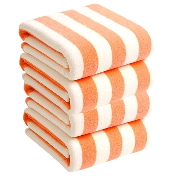 BY LORA Terry Pure Natural Cotton Cabana Beach & Swimming Pool Towels, Orange White, Set of 4