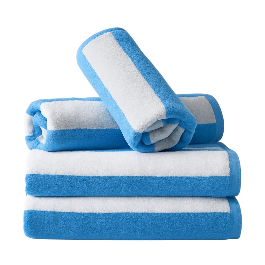 BY LORA Terry Cotton Cabana Towels, Aqua,White Color, Set of 4