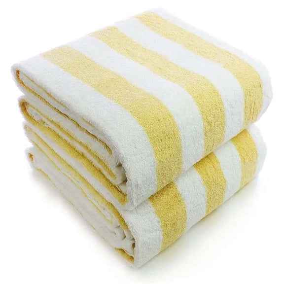 BY LORA Terry Stripe Cabana Beach Towels, Yellow White Color, Set of 2
