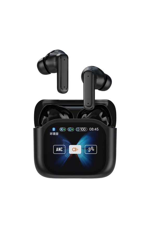 BY16 Bluetooth Headset with Color Display Screen, A9PRO Enhanced Bluetooth Earbuds with HD Color Screen, Real-Time ANC/Ambient Mode Control and Double-Ear Battery Monitoring