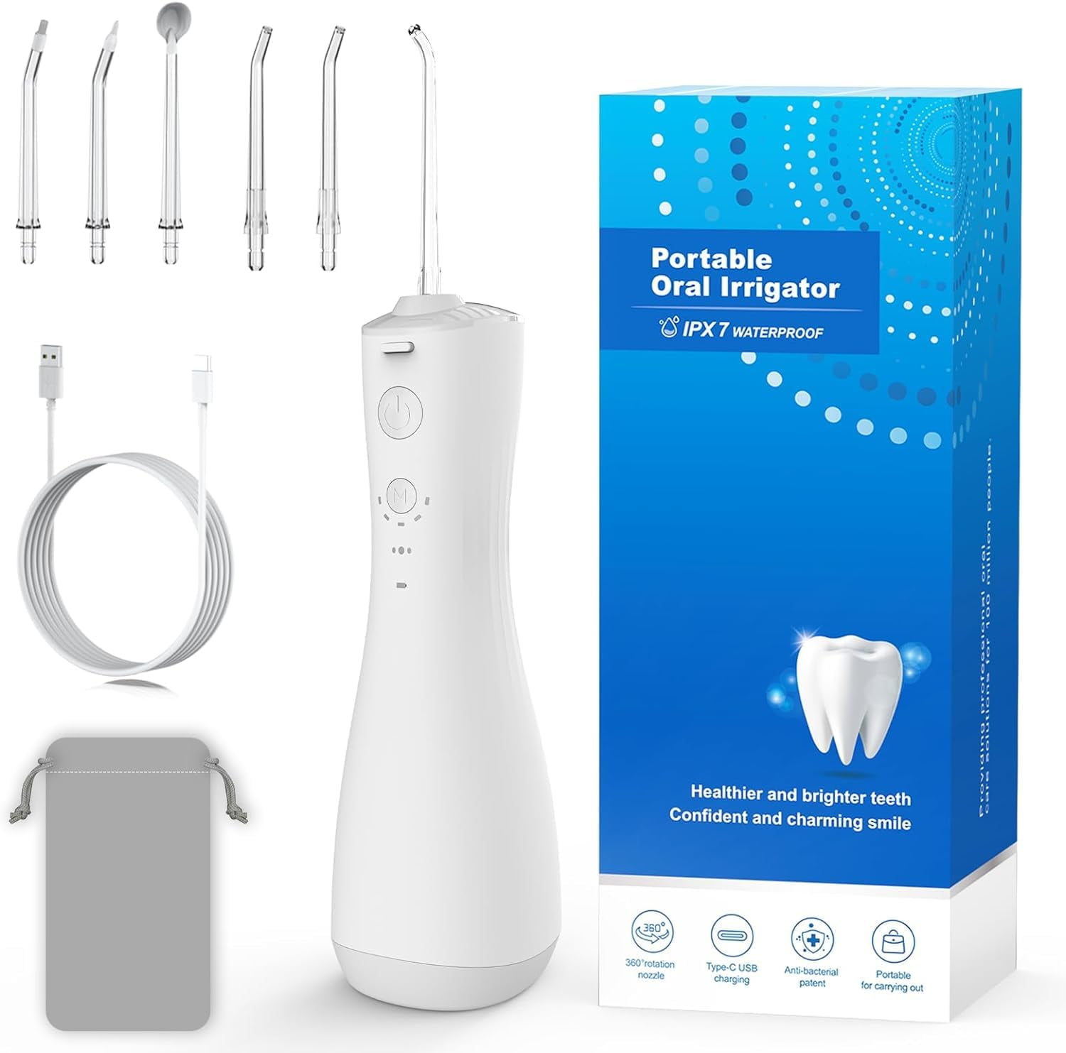 BY4U Water Flosser Cordless MMF7 Portable Oral Irrigator 5 Jet Tips