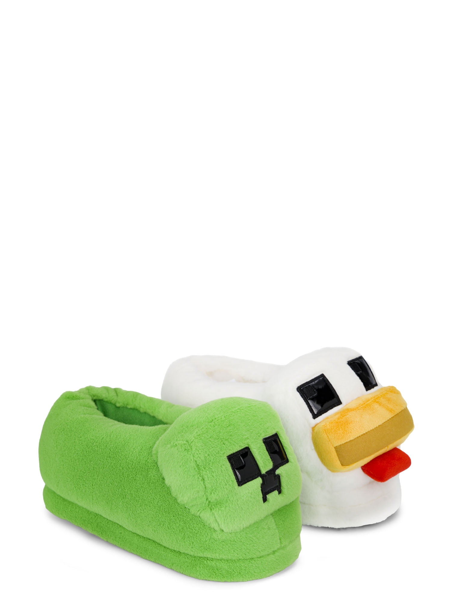 Minecraft Kids Mismatch Creeper & Chicken Plush Slippers