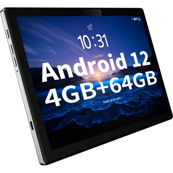 BYBBUO 10.1 Inch Android 12 Tablet - 4GB RAM, 64GB Storage, Expandable to 512GB, Full HD IPS Touchscreen, GMS Certified, 7000mAh Battery