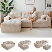 BYBYME 104Oversized L-Shaped Sectional Sofa Cloud Boneless Modular Couch,Upholstered Sofa with Convertible Left/Right Ottoman for Living Room Bedroom,No Assembly,Beige