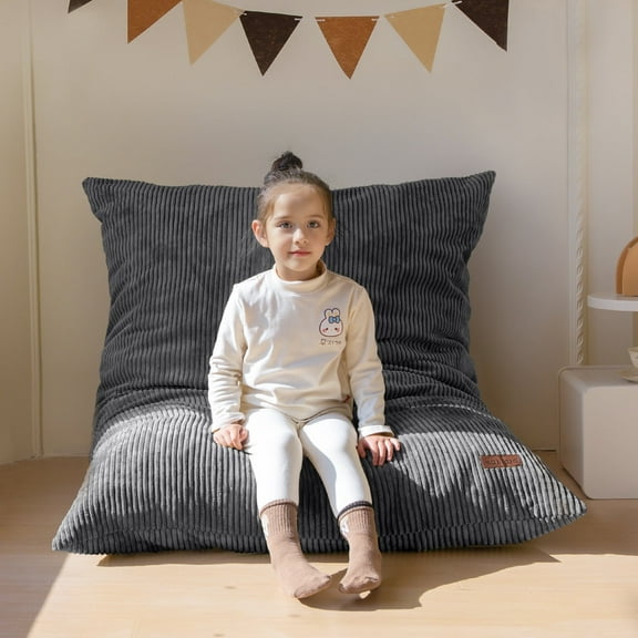 BYBYME 3-in-1 Kids Bean Bag Bed,Convertible Kids Bean Bag Chair Floor Lounger,Folding Bean bag Bed Lounge Sofa Bed for Kids,Dark Grey