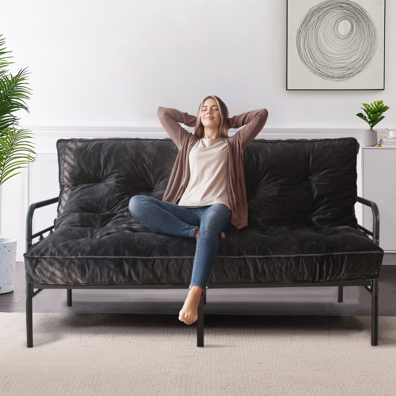 BYBYME 6" Futon Mattress, Velvet Thick Futons Sofa Couch Bed, Floor Mattress for Adults