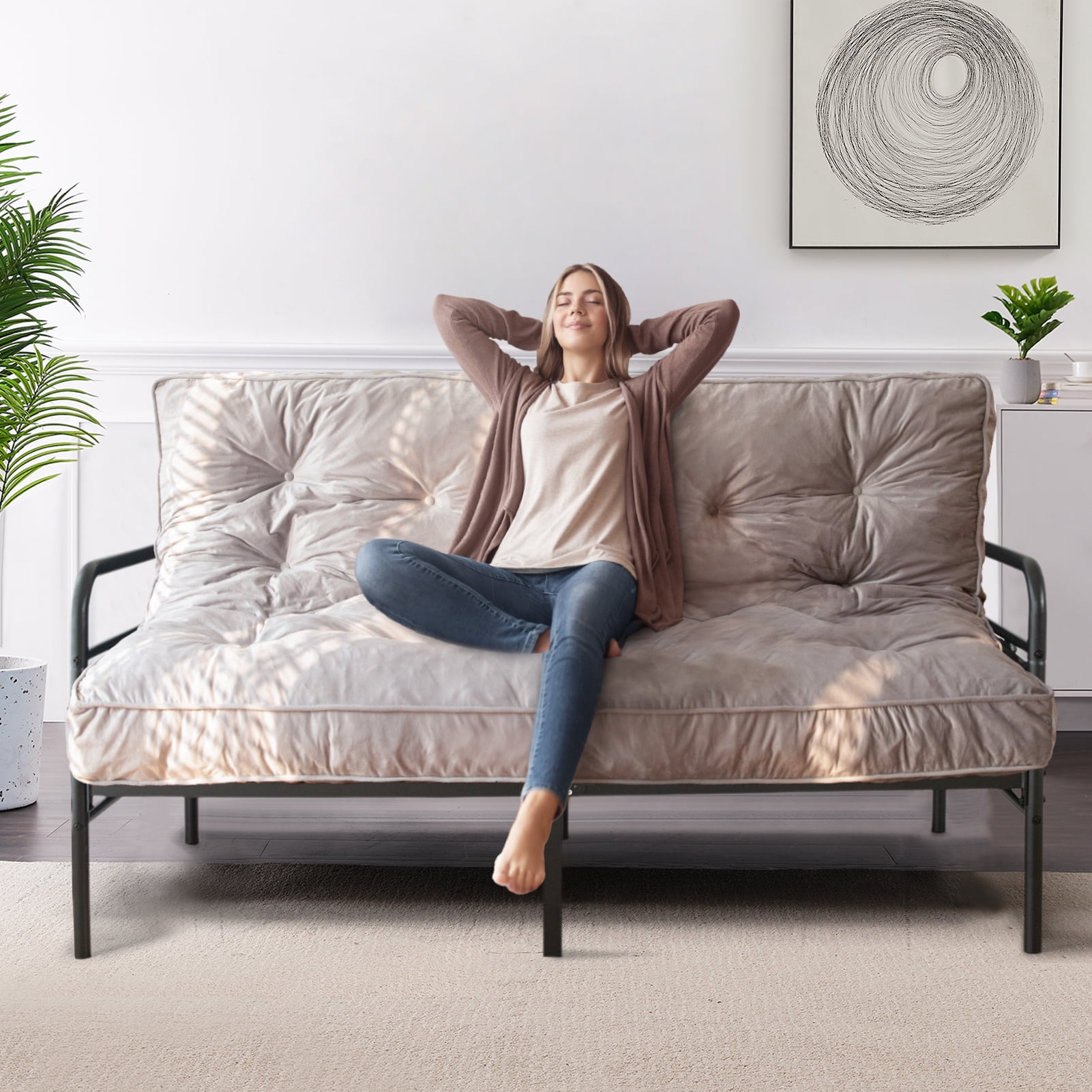 BYBYME 6" Futon Mattress, Velvet Thick Futons Sofa Couch Bed, Floor