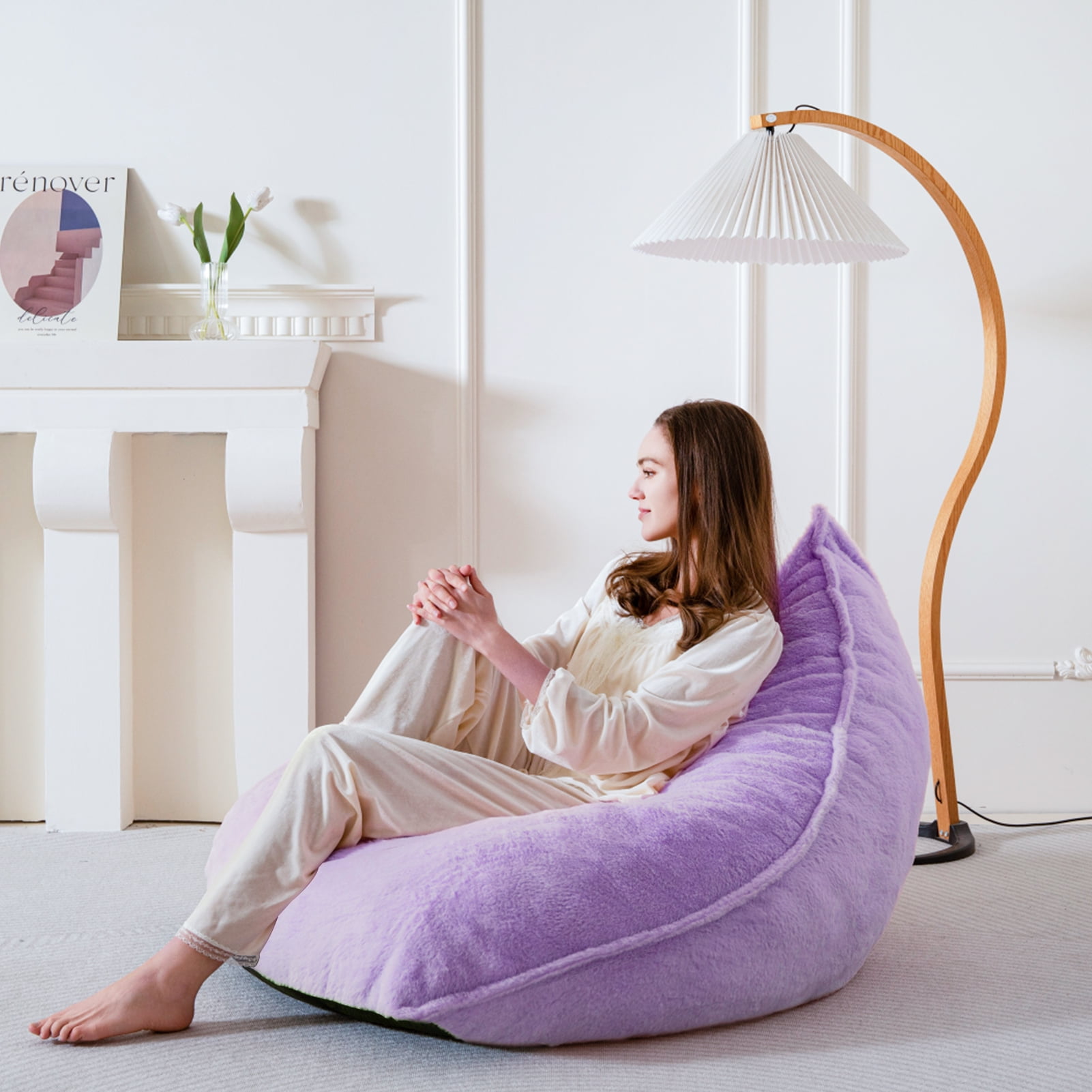 Convertible Chair Purple Fluffy Bean Bag Chair Papasan Chair