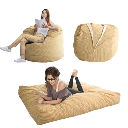 BYBYME Bean Bag Chairs Convertible Corduroy Ultra Soft Bed with Washable Cover, Camel (Set of 3)