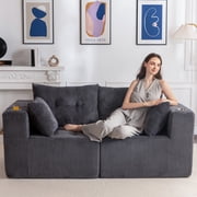 BYBYME Cloud Sectional Couch Loveseat Modern Comfy Modular Corduroy Sofa for Living Room,Tufted 2-Seat Sleeper Chair,Sofa in A Box,No Assembly Required,Grey