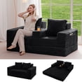 thumbnail image 1 of BYBYME Convertible Wide-wale corduroy Sofa Bed,Folding Lounger 4-in-1 Boneless Sofa with 2 Pillows and Cup Holder,Floor Sofa for Small Spaces Such as Living Rooms,No Assembly Required,Loveseat,Black, 1 of 7