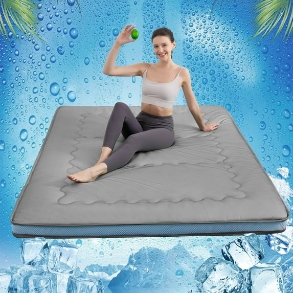 BYBYME Cooling Floor Mattress Japanese Futon Mattress for Hot Sleepers, Cooling Mattress Pad Portable Floor Bed Camping Mattress Roll Up Mattress for Summer, Breathable Mesh, Cool Sleep, Grey,Queen