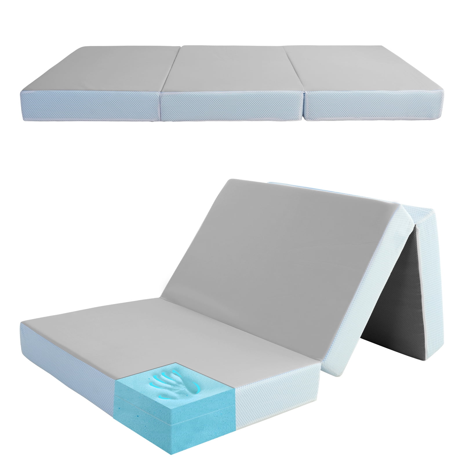 BYBYME Cooling Folding Mattress, 6 inch Memory Form Portable Trifold Mattress with Washable