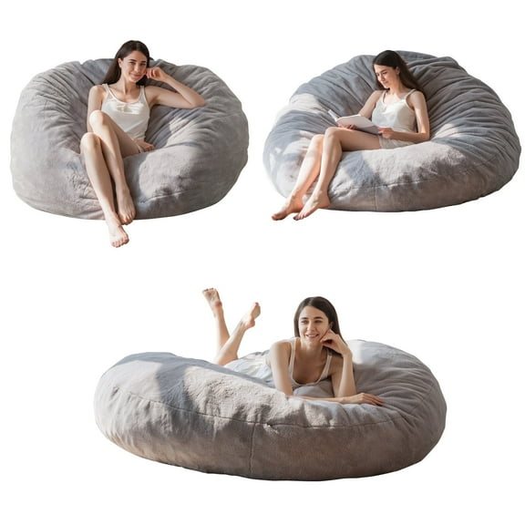 BYBYME Faux Fur Memory Foam Washable Round-Grey