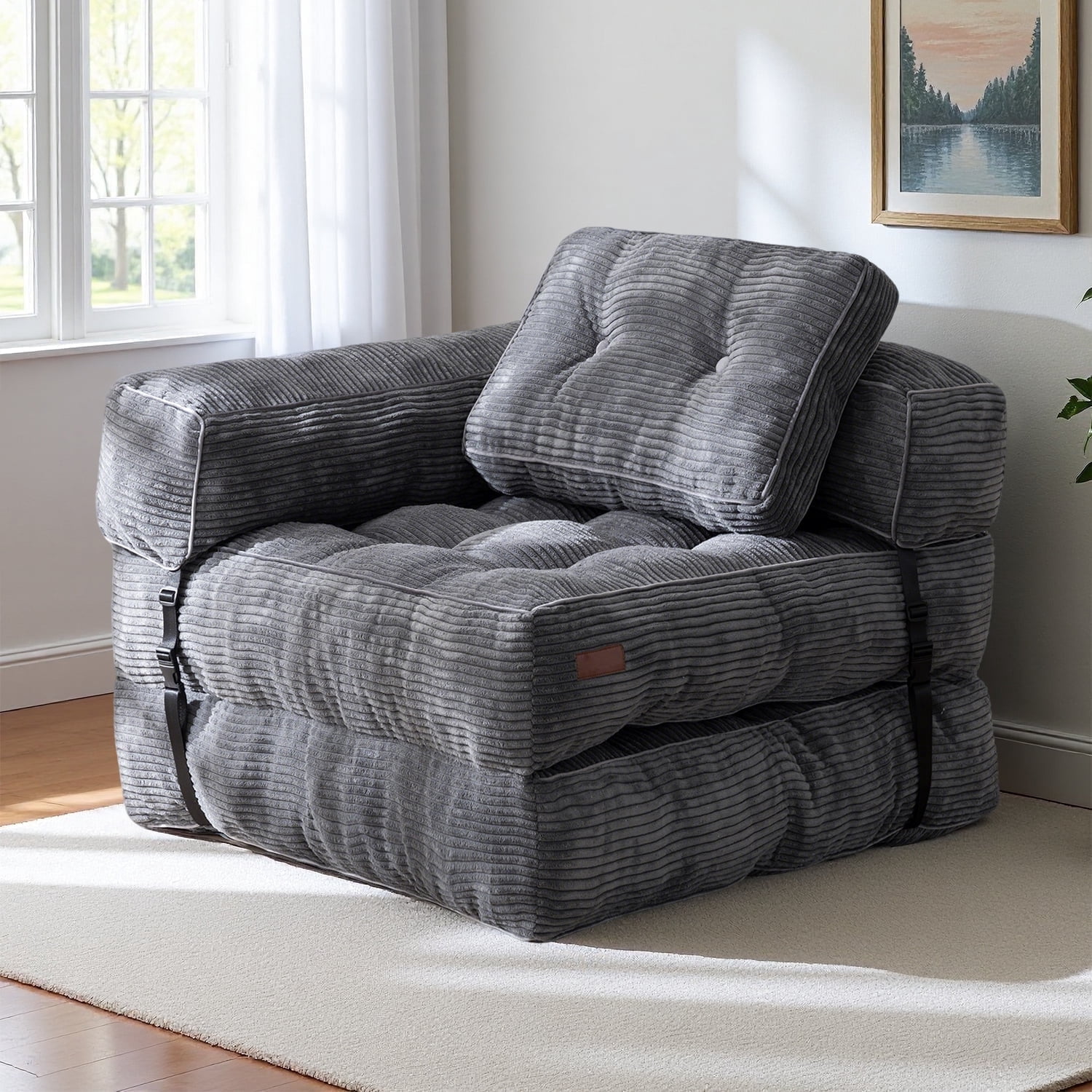 BYBYME Folding Sofa Bed,8 Inch L Shape Convertible Sofa Bed with Armrests,Floor Sofa Bed with Pillows,Portable Folding Chair Bed,Lounger for Living Room and Bedroom,etc.,DGrey