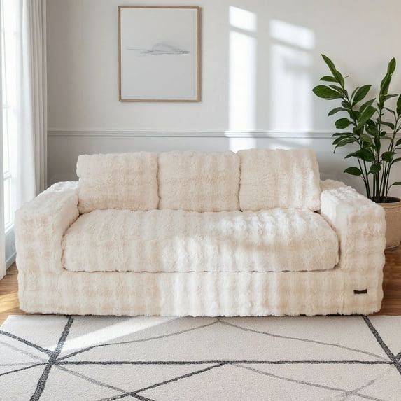 BYBYME Folding Sofa Bed,8 Inch Memory Foam Mattress Convertible Floor Sofa with Pillows,High Density Support Foam,Portable Sleeper Chair,Multifunctional Floor Sofa for Living Room Bedroom,Beige