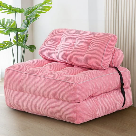 BYBYME Folding Sofa Bed,Convertible Floor Couch for Adult with Pillow with High Density Foam Filling,Comfort Floor Sofa Portable Sleeper Chair for Bedroom Living Room,Pink,Single