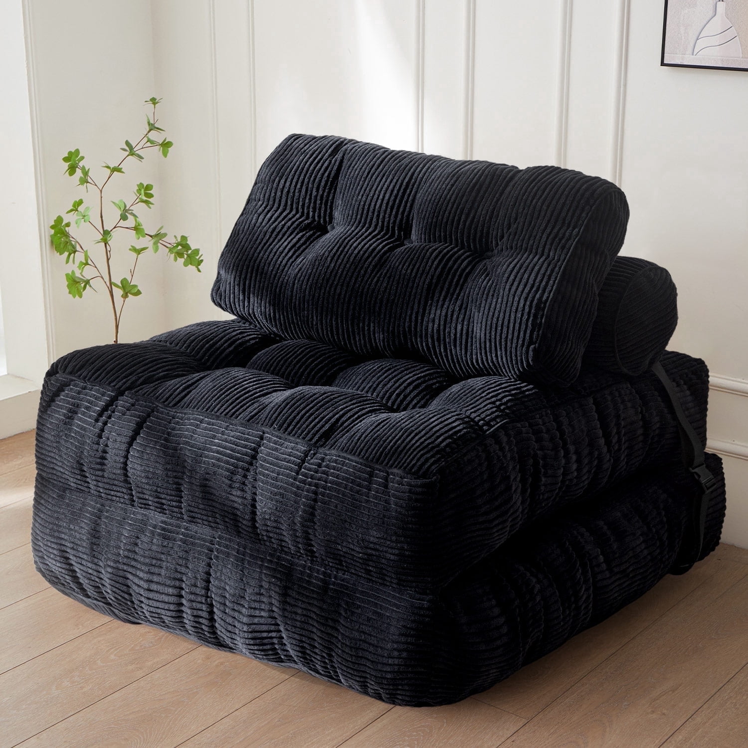 BYBYME Folding Sofa Bed,Convertible Floor Couch for Adult with Pillow with High Density Foam Filling,Comfort Floor Sofa Portable Chair for Bedroom Living Room,Black,Single