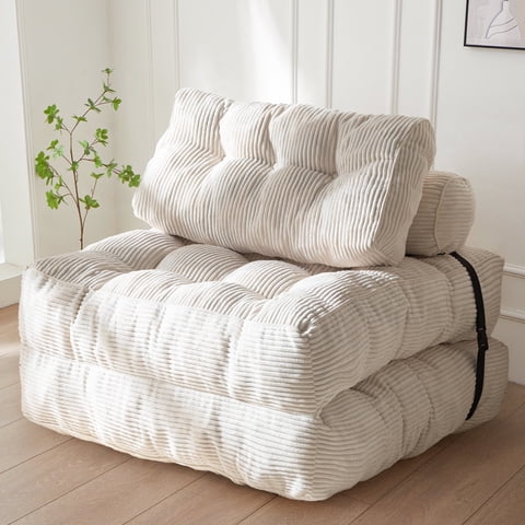BYBYME Folding Sofa Bed,Convertible Floor Couch for Adult with Pillow with High Density Foam Filling,Comfort Floor Sofa Portable Sleeper Chair for Bedroom Living Room,Beige,Single