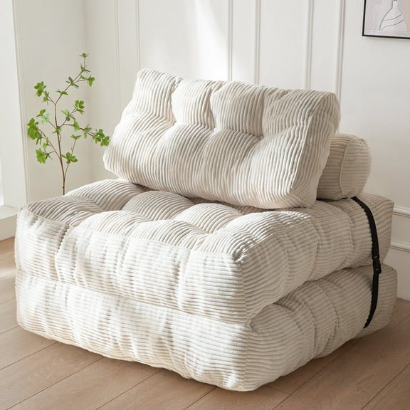 BYBYME Folding Sofa Bed,Convertible Floor Couch for Adult with Pillow with High Density Foam Filling,Comfort Floor Sofa Portable Sleeper Chair for Bedroom Living Room,Beige,Single