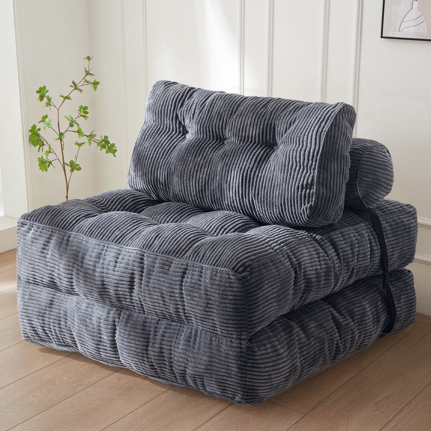 BYBYME Folding Sofa Bed, Convertible Floor Couch for Adults, Dark