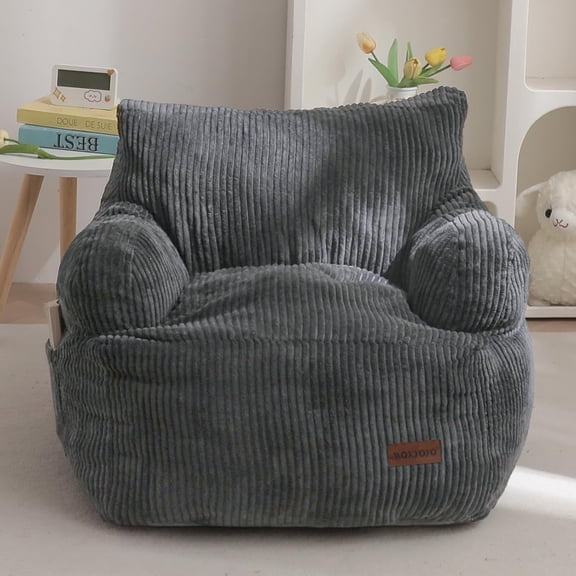 BYBYME Kids Bean Bag Chair,Soft Memory Foam Bean Bag Chair with Pocket for Toddlers,Lazy Sofa Lounger for Gaming,Reading,Dark Grey