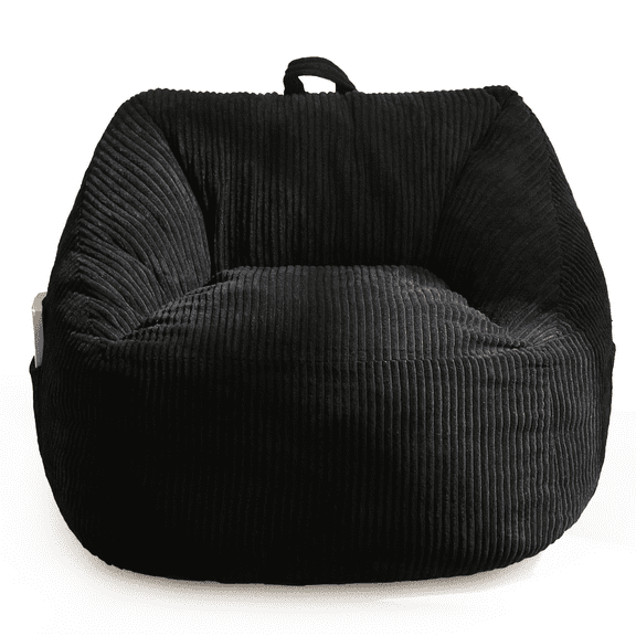BYBYME Kids Bean Bag ChairSoft Memory Foam Bean Bag Chair with Pocket for ToddlersCorduroy Lazy Sofa Lounger for Gaming,Reading,Black