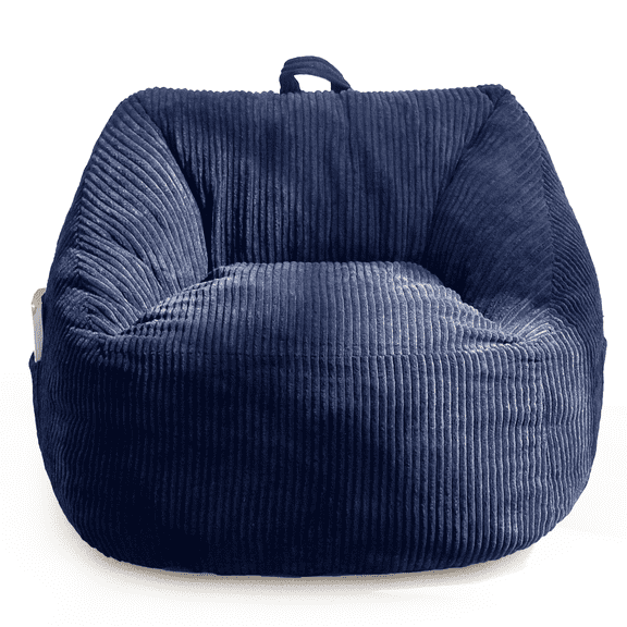 BYBYME Kids Bean Bag ChairSoft Memory Foam Bean Bag Chair with Pocket for ToddlersCorduroy Lazy Sofa Lounger for Gaming,Reading,Navy