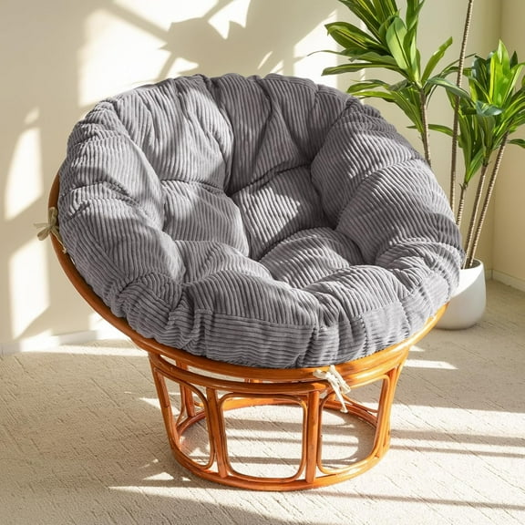 BYBYME Papasan Chair Cushion(Without Chair)Corduroy Solid Cushion,Thickened Chair Cushion,48x48 Inch,DGrey