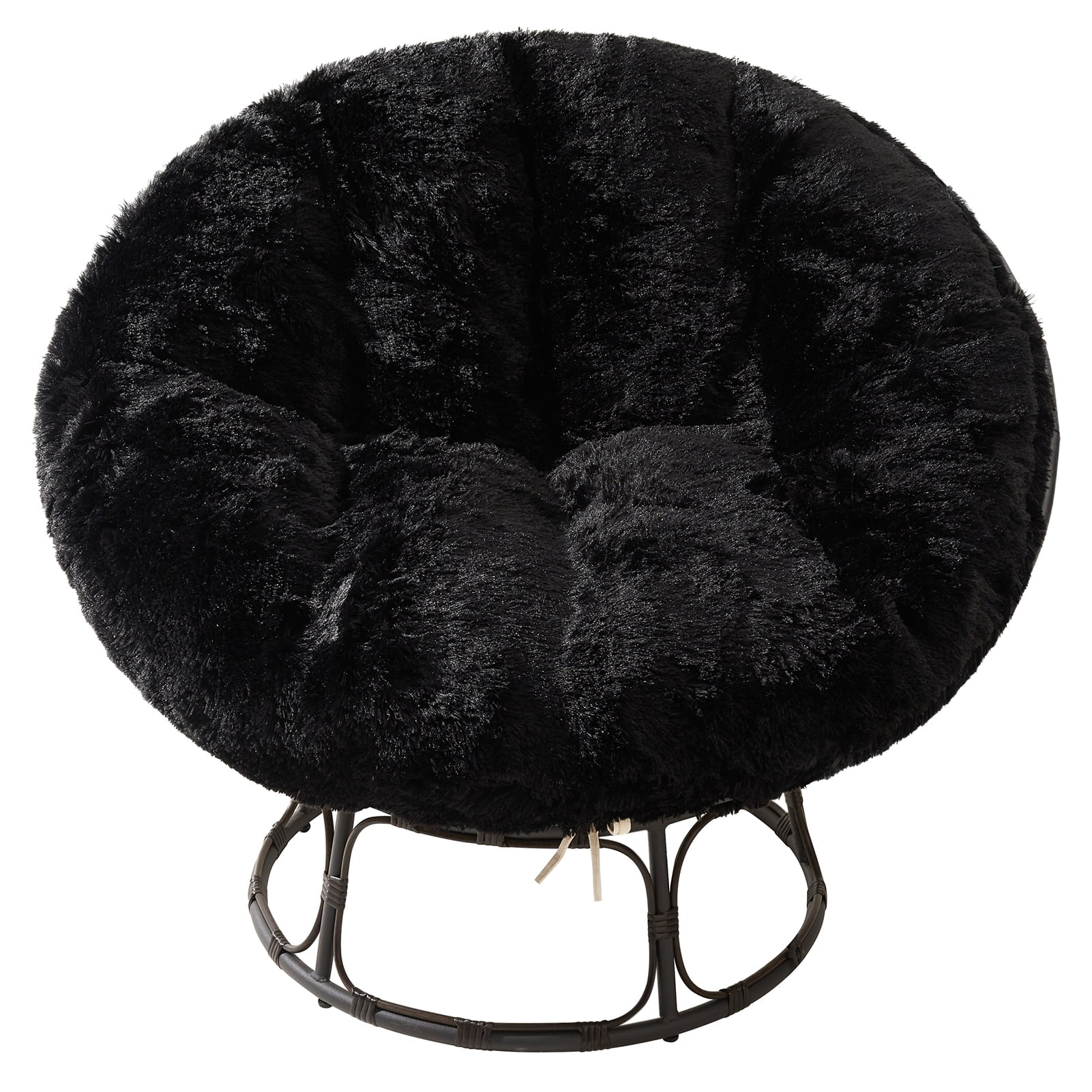 BYBYME Papasan Chair Cushion with Long Faux Fur Cover Without Chair 44X44 Inch Supportive Cushion Fluffy and Furry Papasan Cushion Cover Black