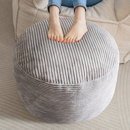 BYBYME Round Pouf Ottoman,A Modern Foam Stuffed Poof Perfect to Rest Your Feet,20X15 Corduroy Soft Poufs for Living Room,Grey