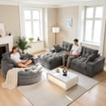 thumbnail image 1 of BYBYME Sofa Couch and Round Chaise Lounge,L Shaped Cloud-Plush Corduroy Boneless Floor Sofa Bed,Tufted Upholstered Sleeper Chair for Living Room,Dark Grey, 1 of 7
