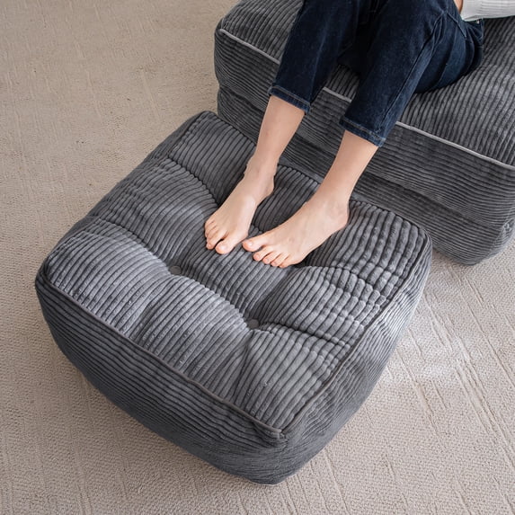 MAXYOYO Square Corduroy Pouf Ottoman,A Modern Foam Stuffed Poof Perfect ...