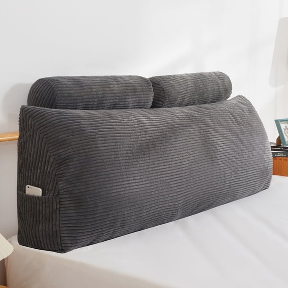 BYBYME Wedge Headboard Pillow, Bed Rest Reading Pillow, Backrest Positioning Support Bolster Cushion with Removable Cover,King 76.8X20.4X8.4,Dark Grey