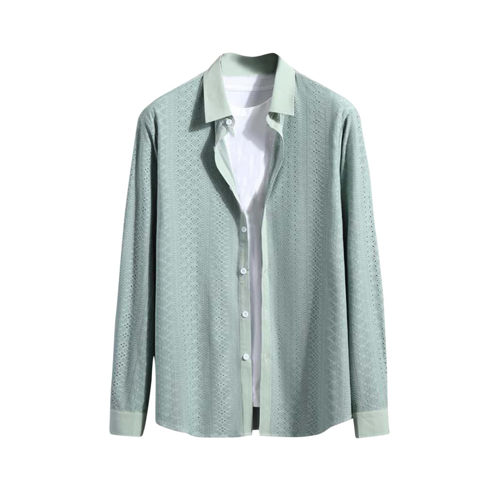 BYCMX Dress Shirt for Men Discount Lapel Neck Long Sleeve Mens Blouse