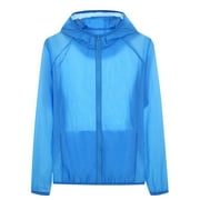 BYCMX Womens Rain Jacket With Hood Sale Long Sleeve Hooded Outdoor Raincoat Windbreaker Solid Color Zipper Windproof Loose Coat Sun Protection Baggy Blue S