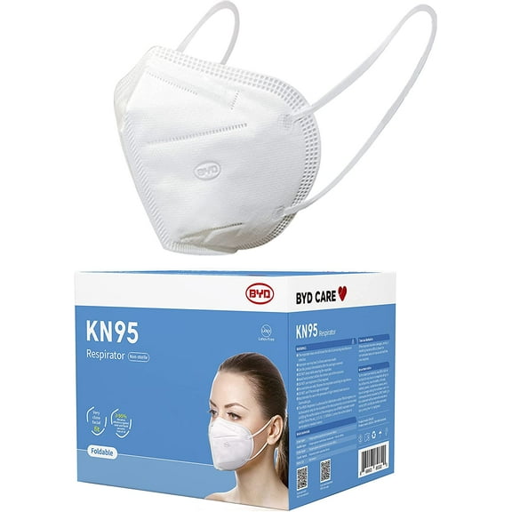 BYD CARE Face Mask Foldable Protective Respirator, 50 Pieces Comfortable Safety White Mask with Ear Loop for Tight Fit