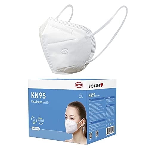 BYD, KN95 Respirator Mask, Box of 50, Foldable, GB2626, Latex-Free