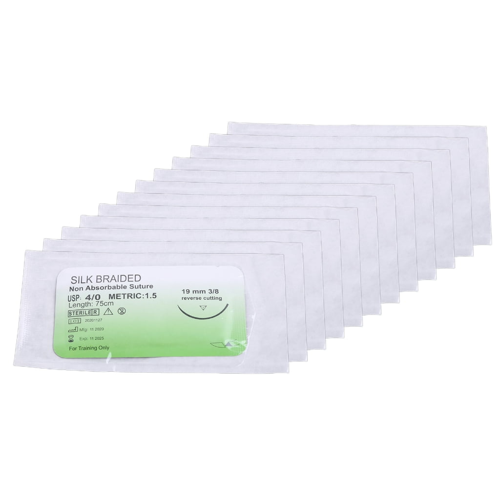 BYDOT 12 Pieces Sutures Threads with Needles for Practicing Suturing Doctors Medical Students Veterinarians and Nurses
